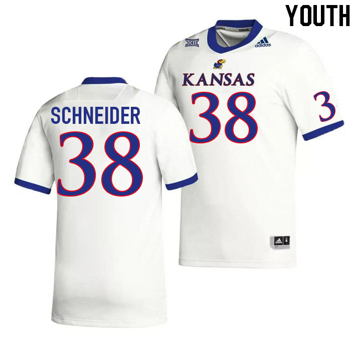 Youth #38 Jack Schneider Kansas Jayhawks College Football Jerseys Stitched Sale-White - Click Image to Close
